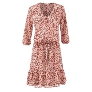 CAbi 5406 Sienna Boho Pink Red Leopard Print Ruffled Hem Shirt Dress Med